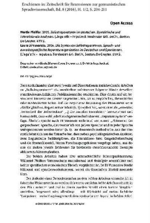 Martin Pfeiffer: Selbstreparaturen im Deutschen. Syntaktische und interaktionale Analysen und Laura Di Venanzio: Die Syntax von Selbstreparaturen. Sprach- und erwerbsspezifische Reparaturorganisation im Deutschen und Spanischen [Rezension]