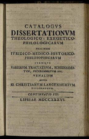 Continuatio VIII. Lipsiae M DCC XXXVI.