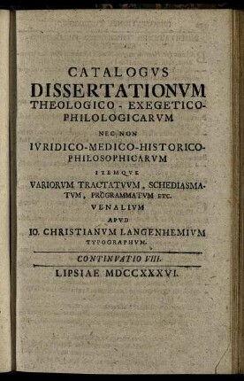 Continuatio VIII. Lipsiae M DCC XXXVI.