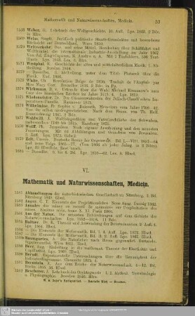 VI. Mathematik und Naturwissenschaften, Medicin