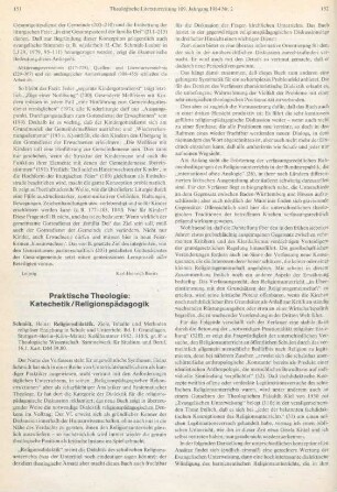 Praktische Theologie: Katechetik/Religionspädagogik