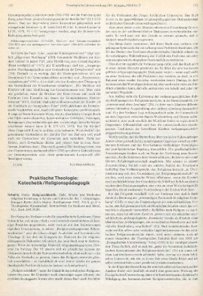 Praktische Theologie: Katechetik/Religionspädagogik