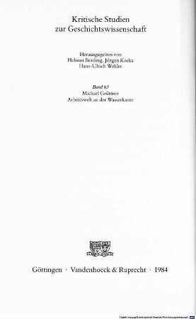 Arbeitswelt an der Wasserkante : Sozialgeschichte der Hamburger Hafenarbeiter, 1886 - 1914