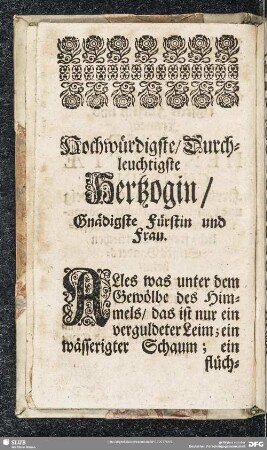 Hochwürdigste Durchleuchtigste Hertzogin, Gnädigste Fürstin und Frau