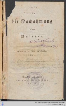 Ueber die Nachahmung in der Malerei : geschrieben zu Rom im October 1817