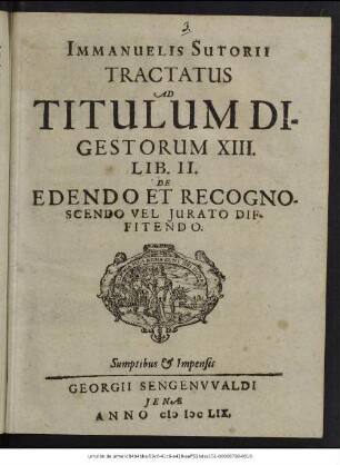 Immanuelis Sutorii Tractatus Ad Titulum Digestorum XIII. Lib. II. De Edendo Et Recognoscendo Vel Iurato Diffitendo
