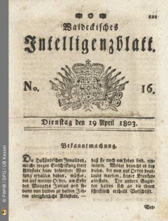 No. 16. Dienstag den 19 April 1803