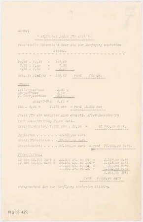 Zweifamilienhaus Monatskonkurrenz Februar 1930: Kostenrechnung