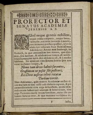 Prorector et Senatus Academiæ Jenensis S. P.