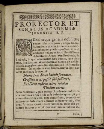 Prorector et Senatus Academiæ Jenensis S. P.