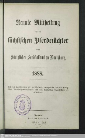 9.1888: Mittheilung an die sächsischen Pferdezüchter