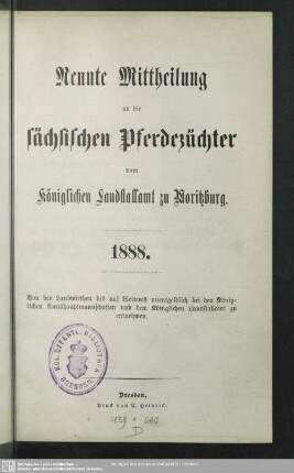 9.1888: Mittheilung an die sächsischen Pferdezüchter