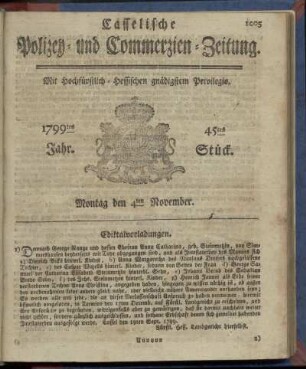 45tes Stueck, Montag den 4ten November 1799