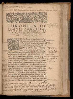 Chronica de summis Pontificibus et Imperatoribus, ...