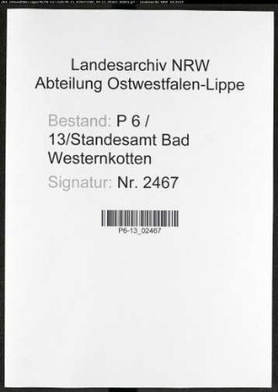 Sterberegister Standesamt Bad Westernkotten