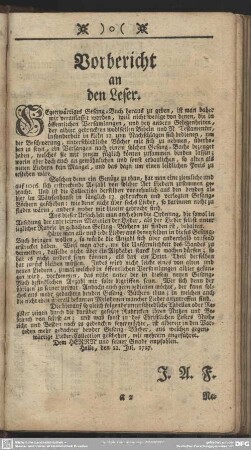 Vorbericht an den Leser