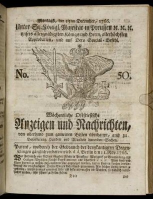 No. 50. Montags, den 15ten December, 1766.