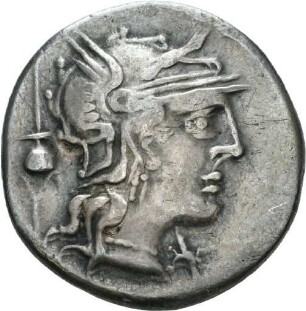Denar des L. Postumius Albinus mit Darstellung des Mars in einer Quadriga