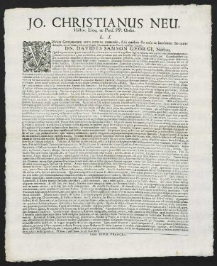 Jo. Christianus Neu, Histor. Eloq. ac Poe͏̈s. Pp. Ordin. L. S.