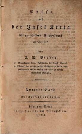 Reise nach der Insel Kreta im griechischen Archipelagus im Jahre 1817 : mit Kupfern und Karten. 2