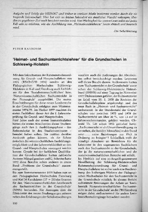 'Heimat- und Sachunterrichtslehrer' für die Grundschulen in Schleswig-Holstein