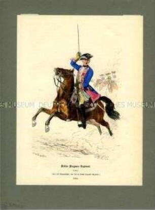Offizier, Dragoner-Regiment D III, Preußen 1756. Aus Lange/Menzel: Die Soldaten Friedrichs des Großen.