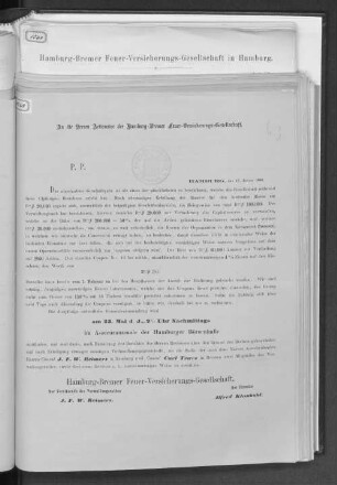 An die Herren Actionaire der Hamburg-Bremer Feuer-Versicherungs-Gesellschaft.