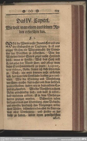 Das IV. Capitel. Wie weit man einen aus seinen Reden erforschen kan