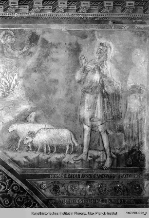 Biblische und hagiographische Szenen, Fabeln, Jagd-, Kampf- und Monatsdarstellungen (v. d. Rest. 1978/79) : Moses und der brennende Dornbusch