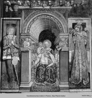 Thronende Madonna mit Kind, dem Heiligen Sebastian und der Heiligen Agatha