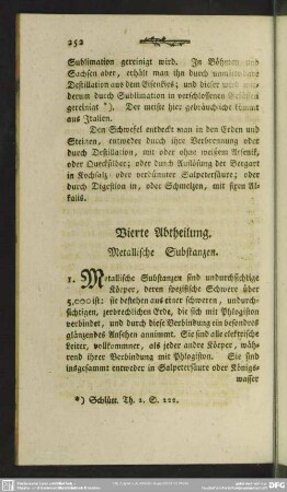 Vierte Abtheilung. Metallische Substanzen