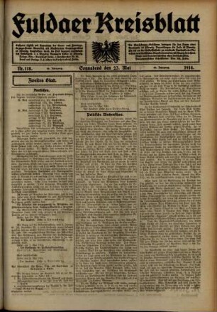 Zweite Ausgabe vom Samstag, den 23. Mai 1914.