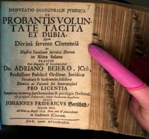 Disp. inaug. iur. de probantis voluntate tacita et dubia