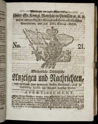 No. 21. Montags, den 24ten May 1762.