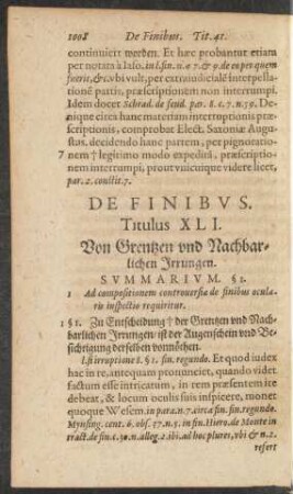 De Finibus. Titulus XLI. Von Grentzen und Nachbarlichen Irrungen.
