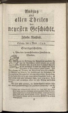 Zehnde Nachlese. Coburg, den 8. Mart. 1749.