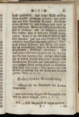 Sechszehende Betrachtung. - Ein/ und zwantzigiste Betrachtung.