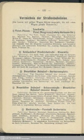 Verzeichnis der Straßenbahnlinien
