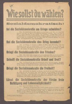"Wähler und Wählerinnen! [...] wählt niemals sozialdemokratisch, dagegen Zentrum!"