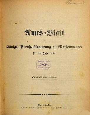 Amtsblatt für den Regierungsbezirk Marienwerder. 84. 1894