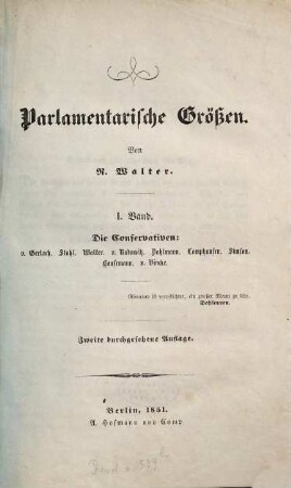Parlamentarische Grössen, 1. Die Conservativen