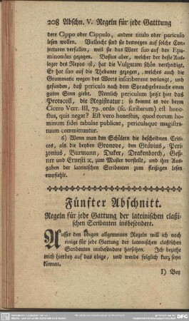 Fünfter Abschnitt. Regeln für jede Gattung der lateinischen claßischen Scribenten insbesondere