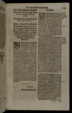 Das Funffzehend Capitel der ersten Epistel S. Pauli an die Corinther/ von der aufferstehung der Todten.