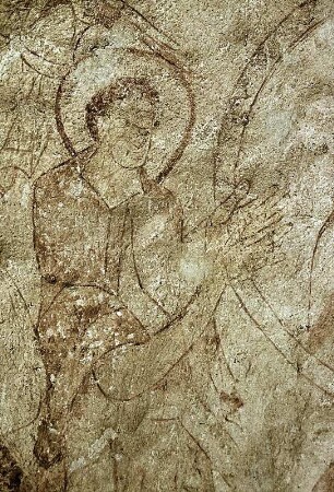 Wandbild: Szenen aus dem Leben Johannes des Täufers, in der Mitte Christus in Tondo