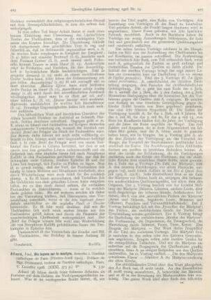 409-411 [Rezension] Allard, Paul, Dix leçons sur le martyre, données à l’institut catholique de Paris