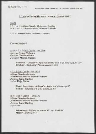 Proben- und Konzertplan "Lucerne Festival Orchestra / Abbado - Ottobre 2005"