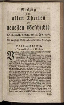 XXVI. Nachl. Coburg, den 28. Jun. 1760.