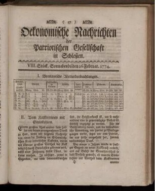 VIII. Stück. Sonnabends den 26 Februar. 1774.