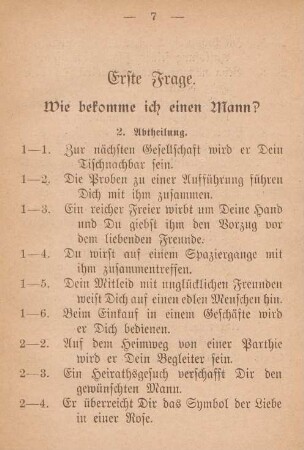 Erste Frage. Wie bekomme ich einen Mann? 2. Abtheilung