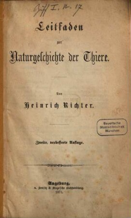 Leitfaden zur Naturgeschichte der Thiere